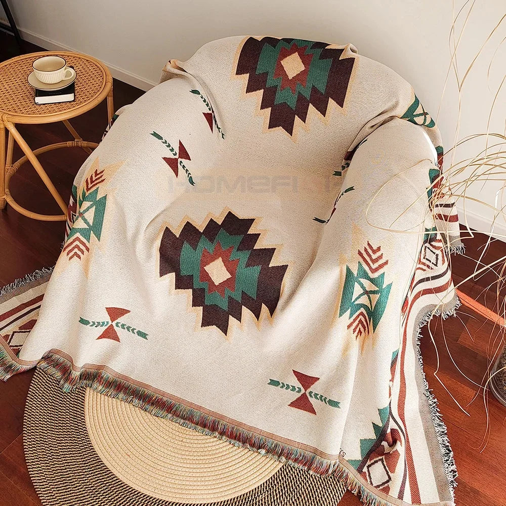 Aztec Boho Throw Blanket with Fringe – Southwestern Geometric Boho Throw Blanket Babs