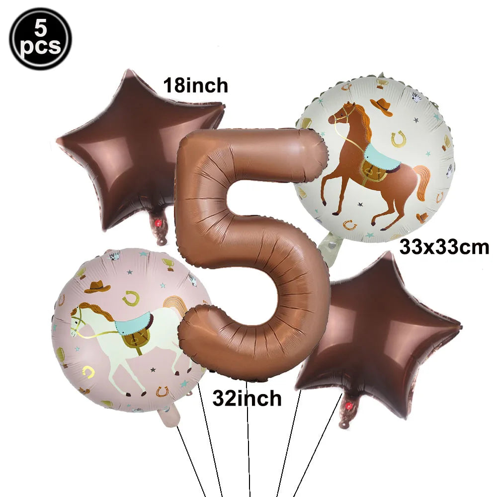 5pc Western Cowboy Horse Foil Balloon Set – Party Decor Party Foil Balloons Babs number 5 As show