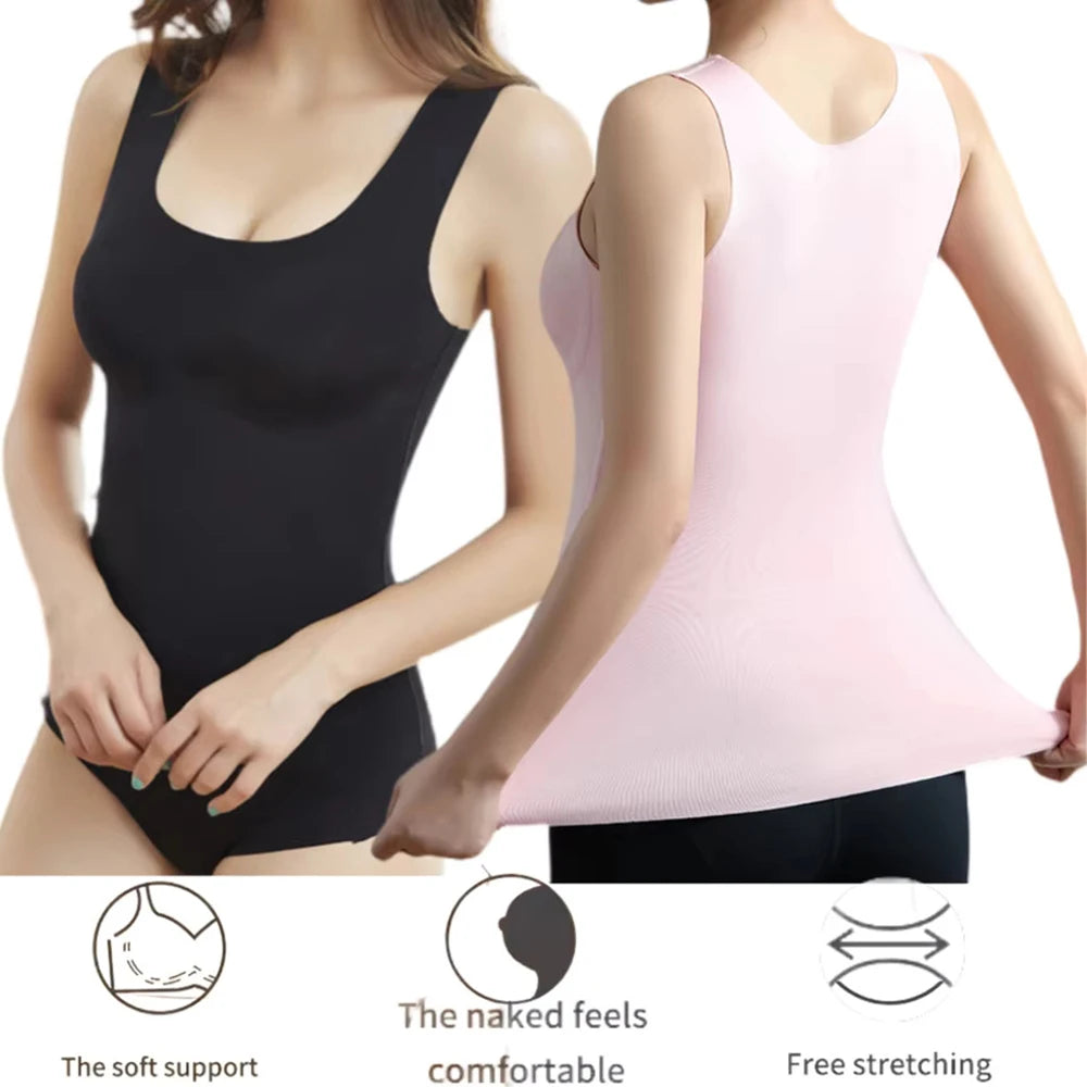 Ice Silk Padded Tank Top – Built-In Bra, Seamless, Wide Strap Padded Camisole Top Babs