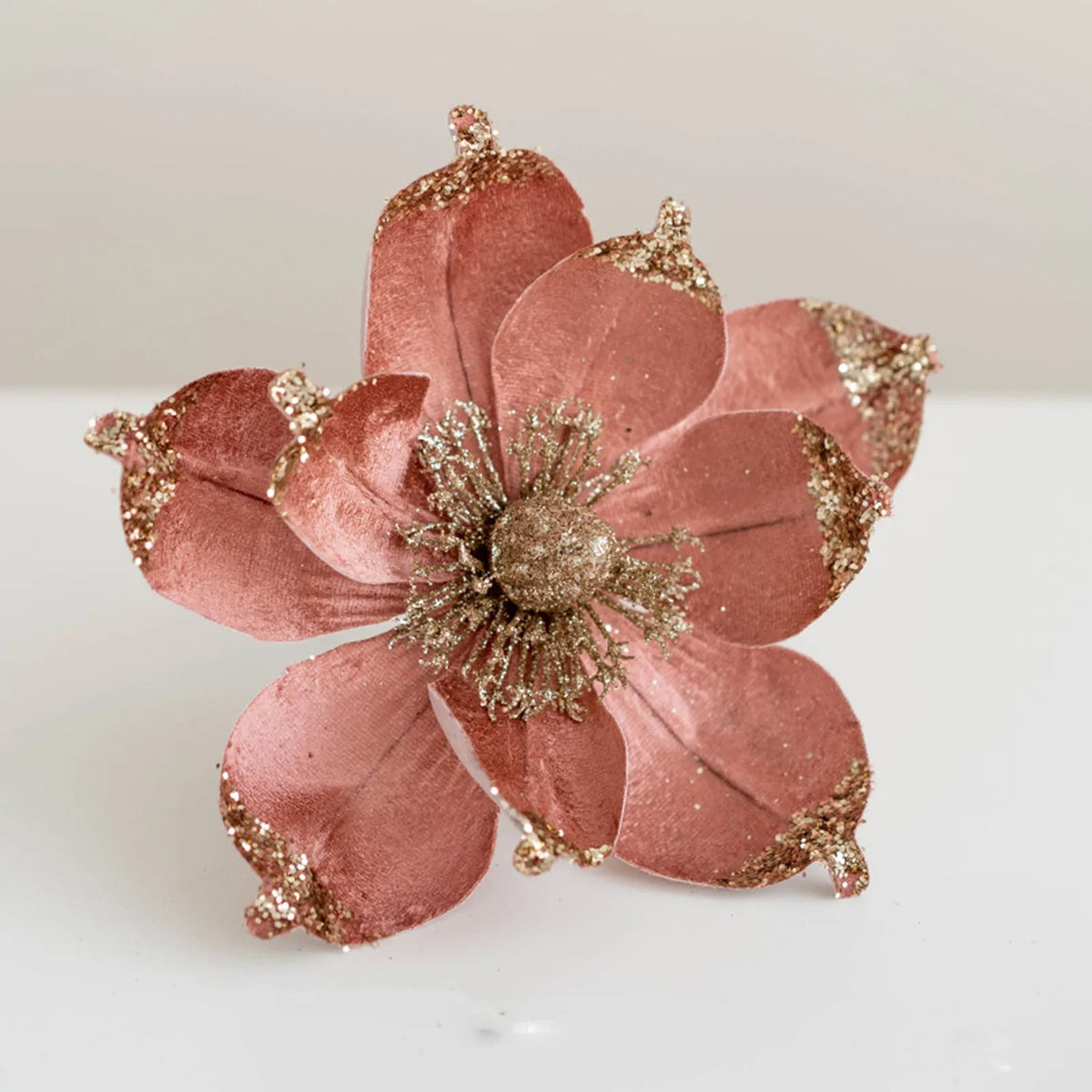 20cm Pink Glitter Magnolia Christmas Flower Pick | Xmas Tree Decor Christmas Flower Pick Babs Pink One Size