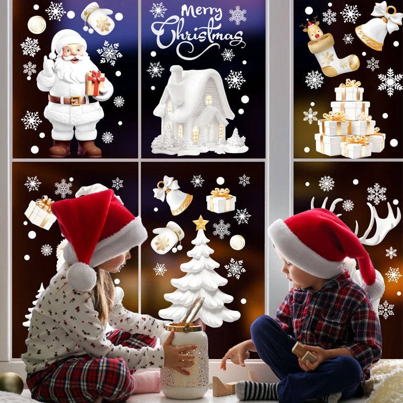 9-Piece Christmas Window Stickers – Santa, Tree & Snowflake Decals Holiday Window Decals Babs