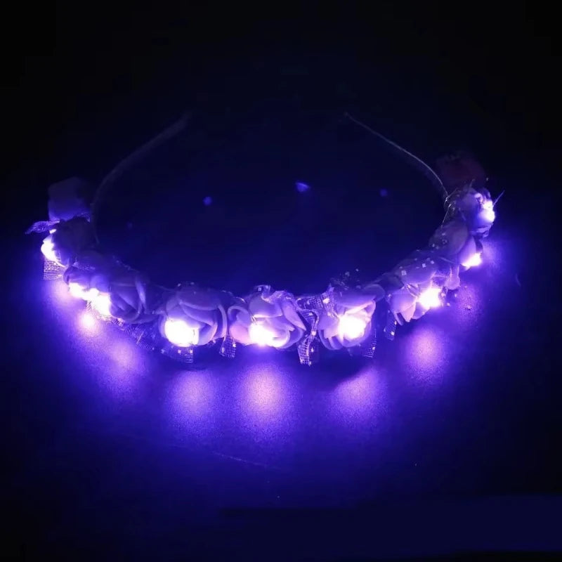 10pc LED Light Up Flower Wreath Headbands – Glow Party Pack LED Party Headband Babs