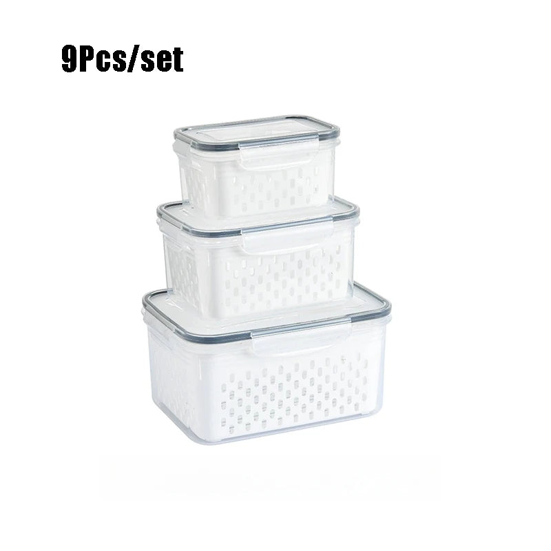 9-Piece Fruit Storage Containers with Colander & Strainer Fruit Storage Containers Babs Grey 9Pcs-set