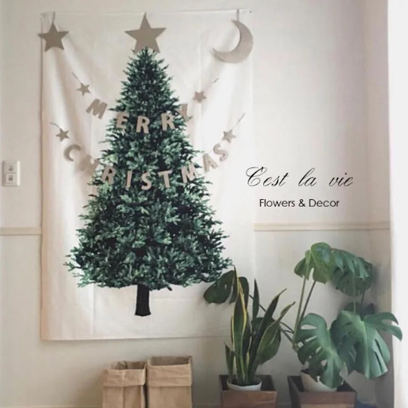 Christmas Pine Tree Tapestry Wall Hanging | Festive Home Décor Holiday Tapestry Babs