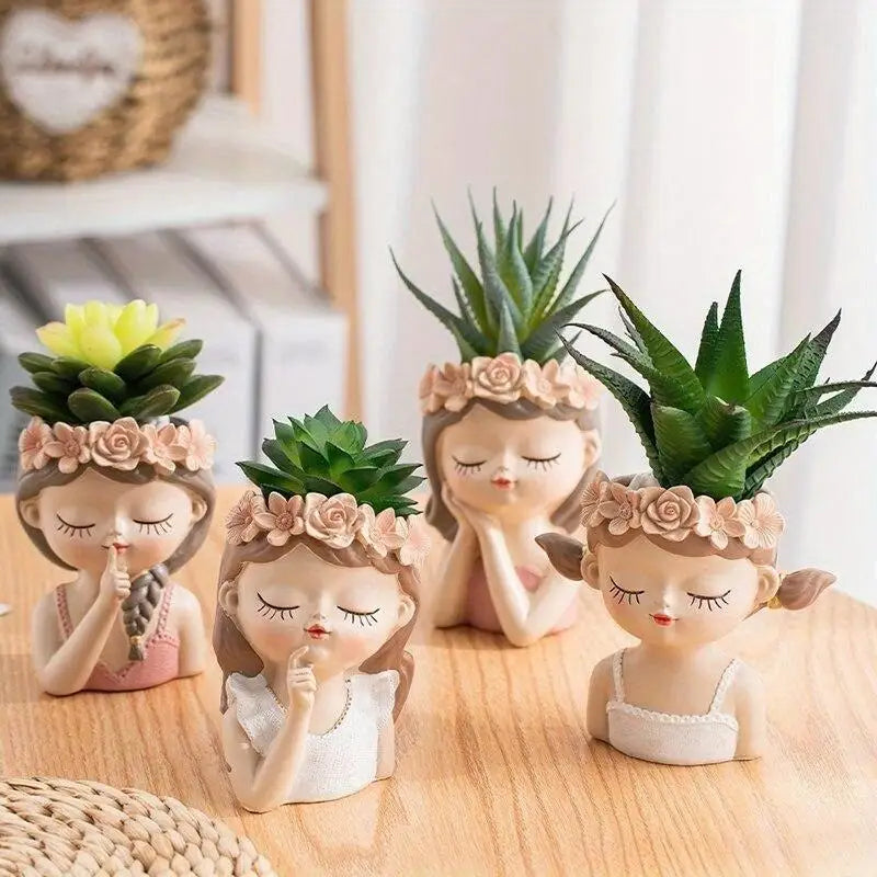Nordic Cute Girl Resin Planter for Succulents & Cactus Decorative Planter Babs