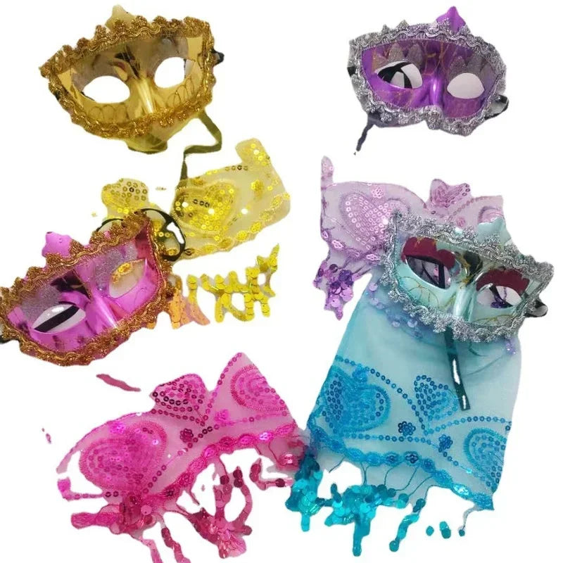 24pcs Lace Half Face Masquerade Masks with Veil | Party Set Masquerade Mask Set Babs