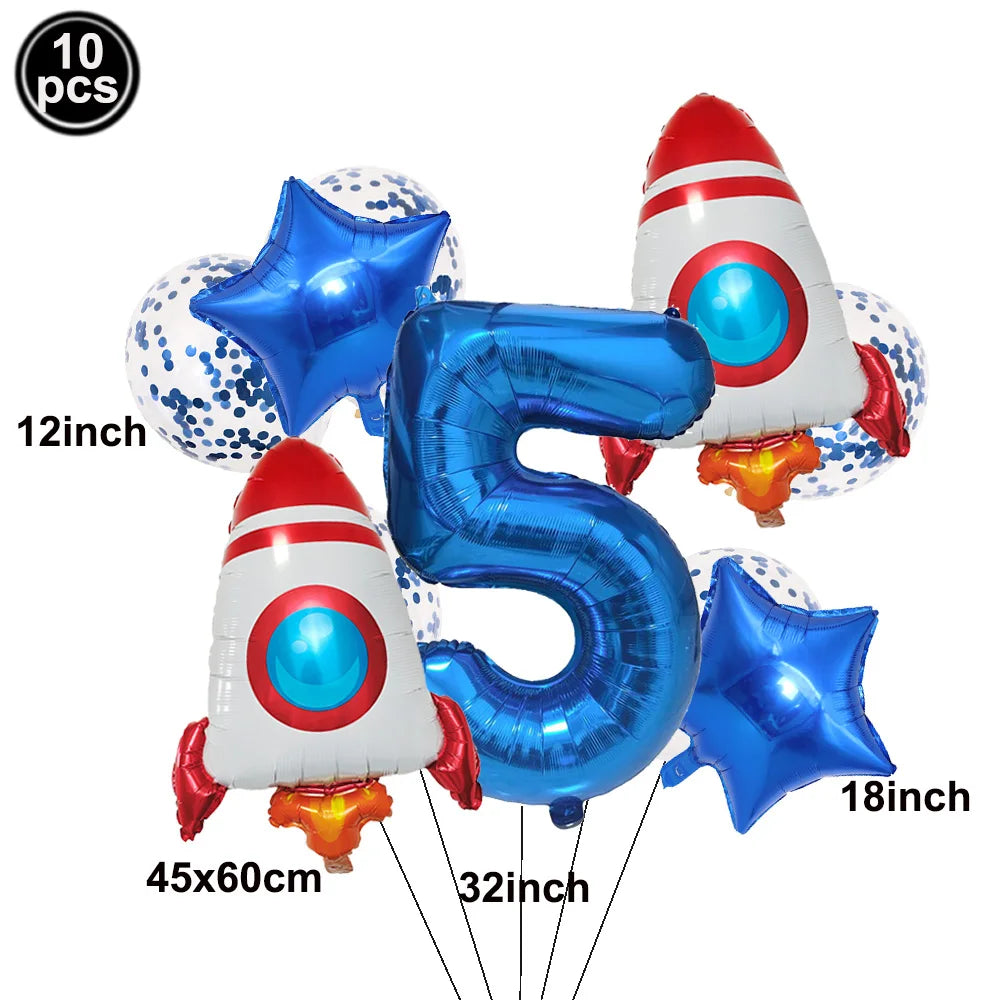 Space Theme Birthday Balloon Set – Astronaut Rocket 32" Numbers Party Balloon Set Babs C-5 As pictures show