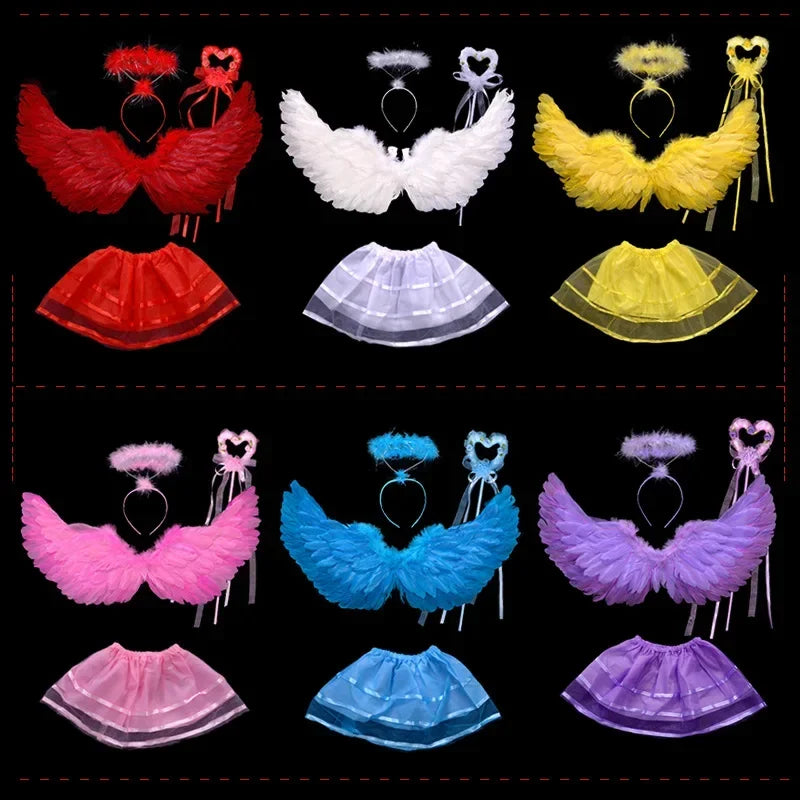Girls Fairy Costume Set – Feather Wings, Tutu Skirt, Halo & Wand Girls Fairy Costume Babs