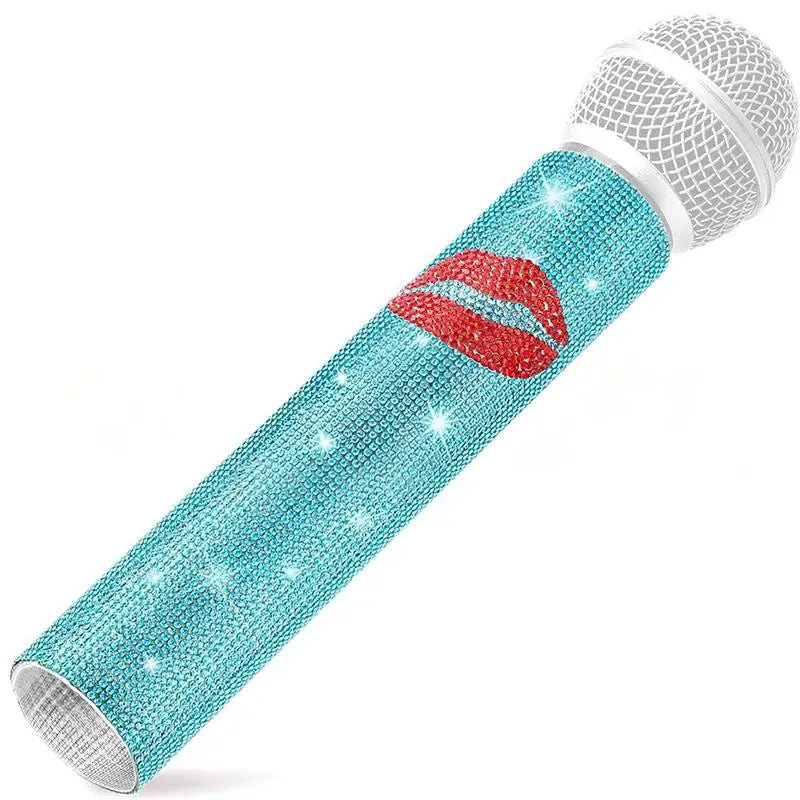 Bling Rhinestone Wireless Mic Cover – Sparkly Decorative Sleeve Mic Handle Cover Babs blue