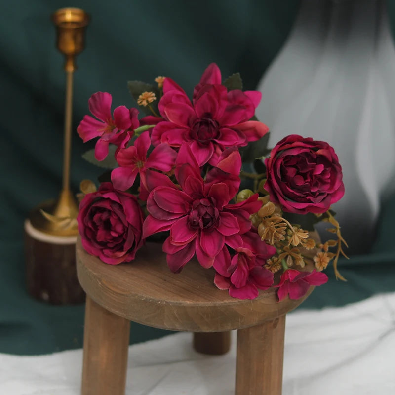 Artificial Silk Dahlia Rose Daisy Flowers – Wedding & Home Decor Artificial Silk Flowers Babs Red 1PC