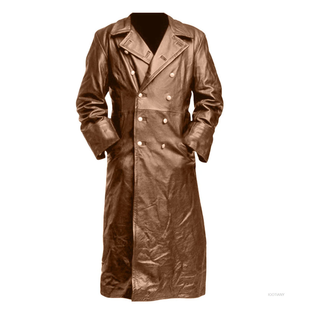 Men's Vintage Steampunk Black Leather Trench Coat Jacket Costume Trench Coat Babs