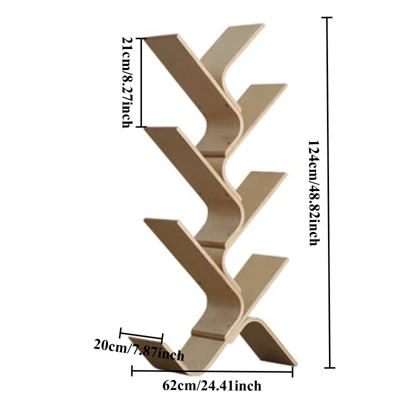 Nordic 8-Tier Birch Wood Corner Bookshelf | Minimalist Wooden Bookcase Babs Log Color 7