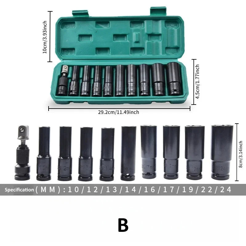 1/2" Drive Deep Impact Socket Set – Heavy Duty Chrome Finish Impact Socket Set Babs B