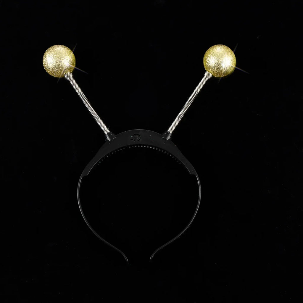 LED Alien Antenna Headband with Glitter – Glow Party Set LED Costume Headband Babs golden