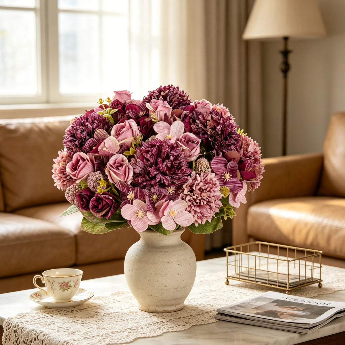 Artificial Silk Flower Ball Bouquet – Chrysanthemum & Rose Artificial Flower Bouquet Babs
