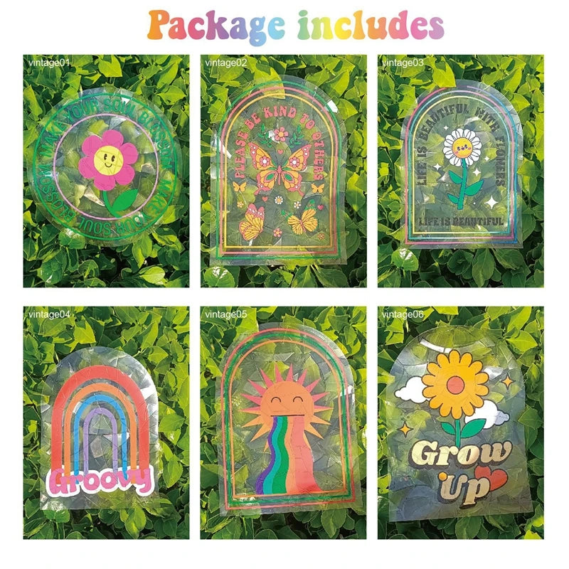 6-Piece Rainbow Suncatcher Window Stickers – PVC Glass Decals Window Suncatcher Stickers Babs Rainbow Sunflower