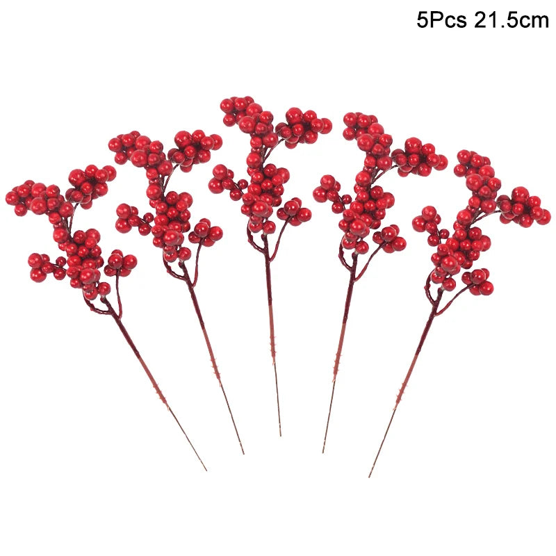 5Pcs Christmas Red Berry & Pine Cone Artificial Branches Décor Christmas Décor Branches Babs 5pcs red berry 4