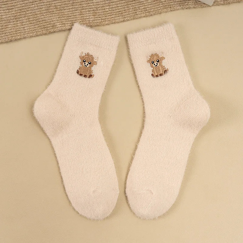 Women's Fluffy Faux Mink Fleece Mid-Calf Socks – Non-Slip, 2 Pairs Fluffy Winter Socks Babs One Size 2PCS 1