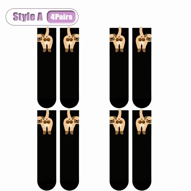 3D Dog Egg Novelty Crew Socks – Fun Couples Mid-Calf Novelty Crew Socks Babs Style A-4Pairs 35-39