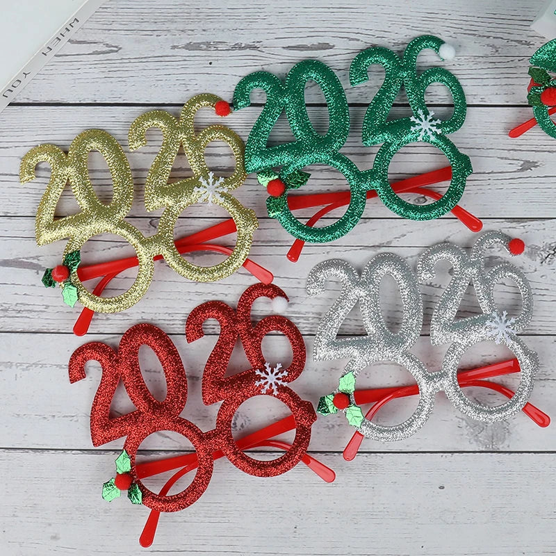 2026 New Year Party Glasses – Funny Christmas Photo Booth Props Holiday Party Props Babs 4pcs set