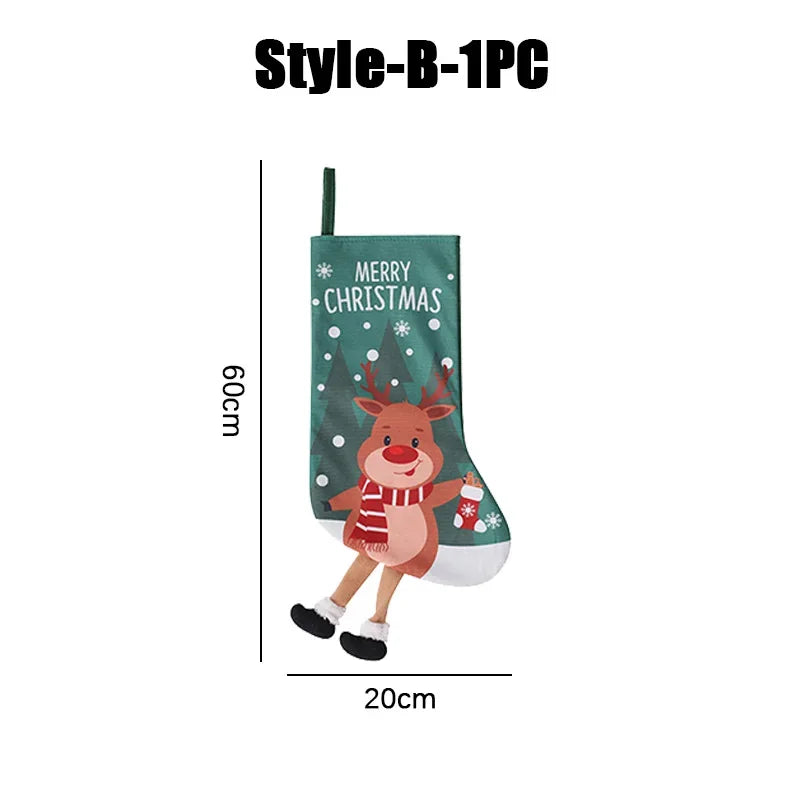 Large Christmas Stockings – Snowman & Reindeer Hanging Decor Christmas Stocking Babs Style B-1PC as shown