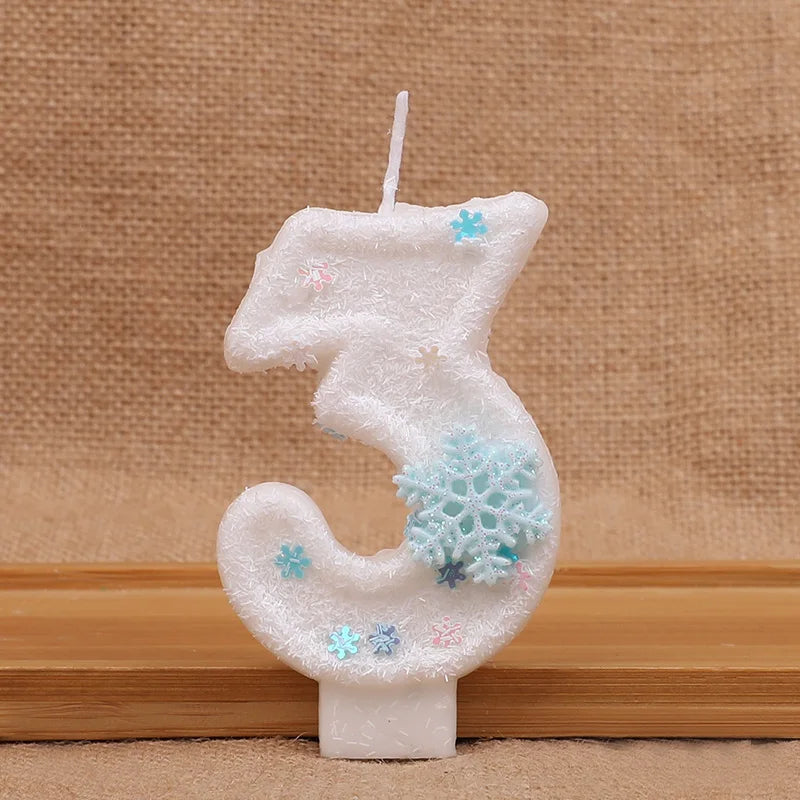 Glitter Snowflake Number Candles 0-9 Birthday Cake Topper Birthday Cake Candles Babs 3