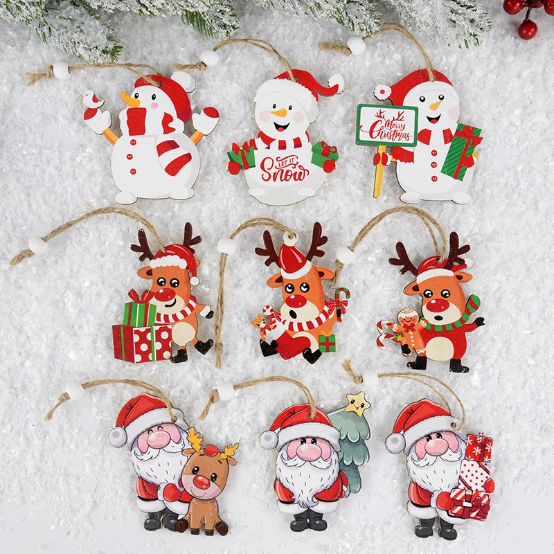 9-Piece Christmas Wooden Ornaments Set – Xmas Tree Pendants Christmas Tree Ornaments Babs