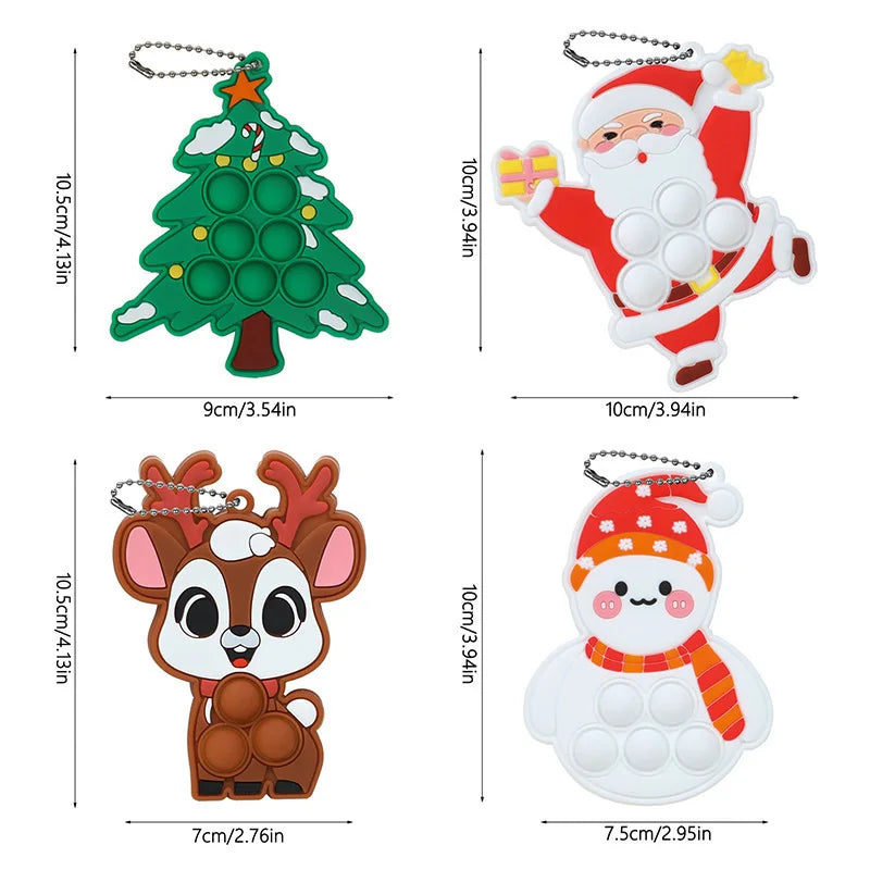 Christmas Silicone Pop Keychain Fidget Toys | Xmas Gift 1/3/5 Pcs Holiday Fidget Keychain Babs