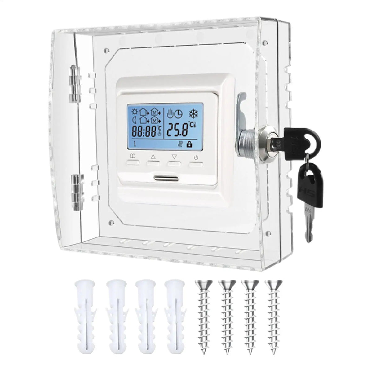 Transparent Thermostat Lock Box Cover with Keys | PC Guard Thermostat Lock Box Babs