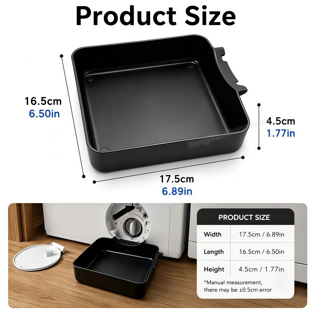 Washing Machine Drain Tray – Leak-Proof Drip Pan & Lint Funnel Washer Drain Tray Babs Black