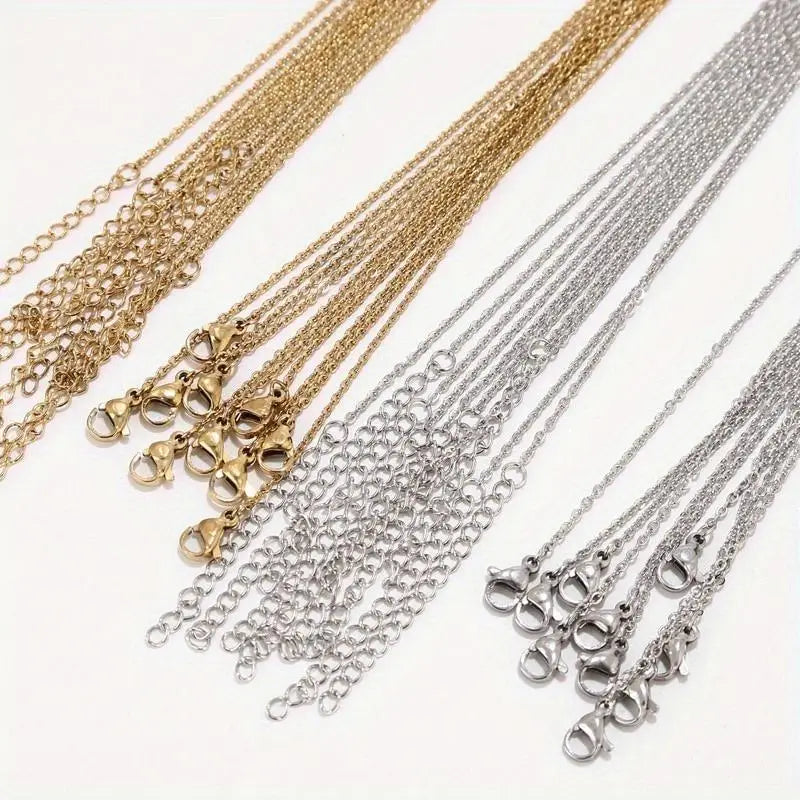 10-Pack Flat O-Ring Cable Chain Necklaces 1.5mm, 45cm+5cm Chain Necklace Set Babs