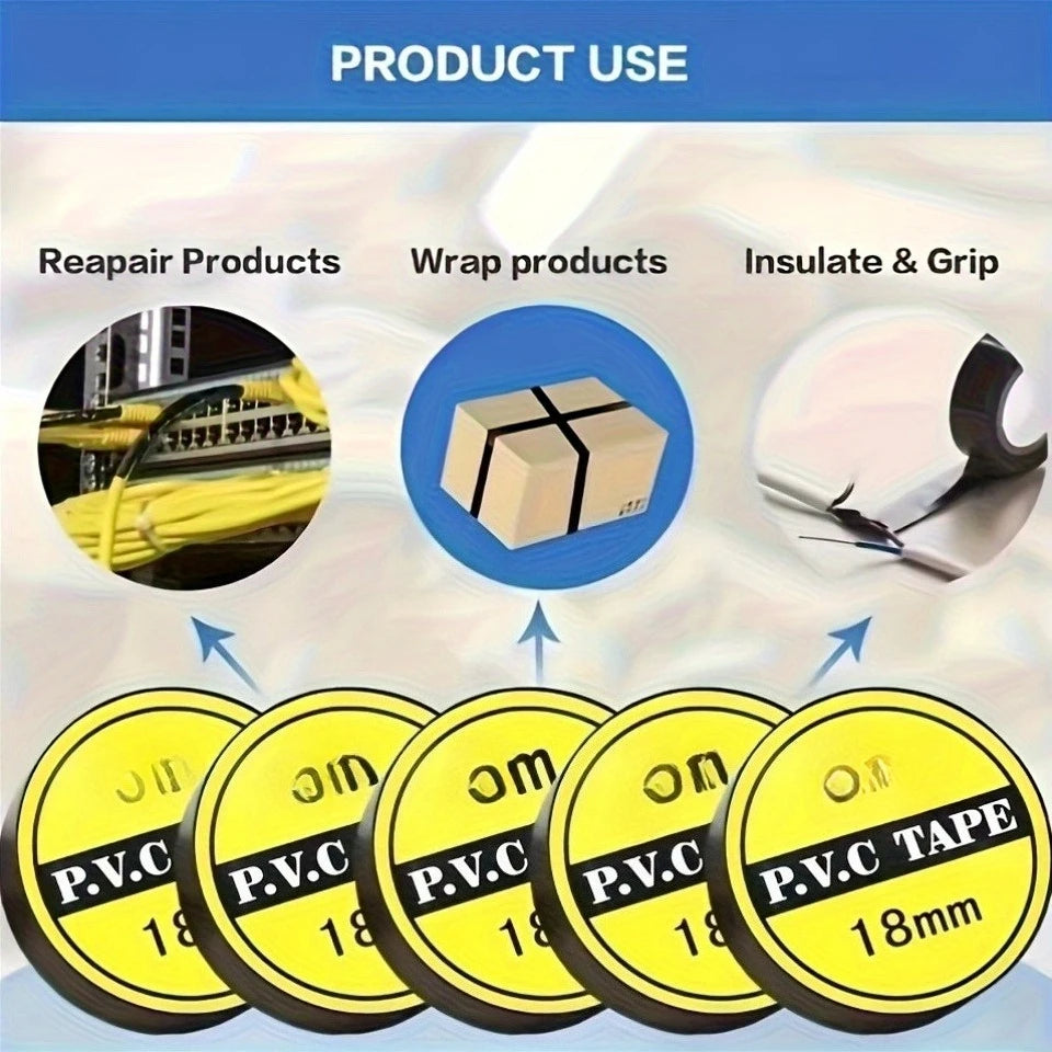 10-Pack Black PVC Electrical Tape – Waterproof Wire Insulation Electrical Tape Babs