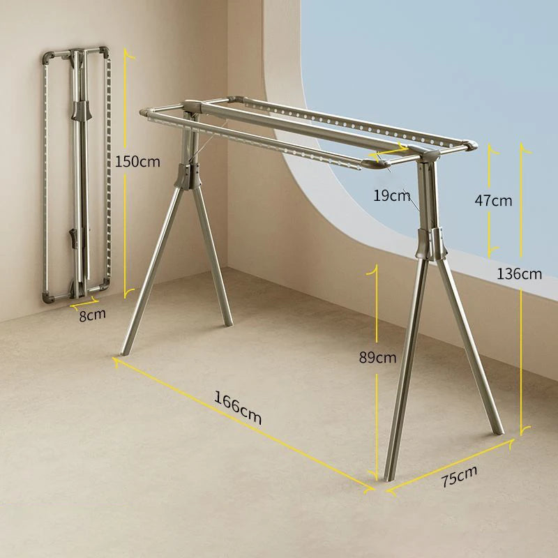 Large Folding Drying Rack – Space Aluminum Clothes Hanger Folding Drying Rack Babs Champagne color