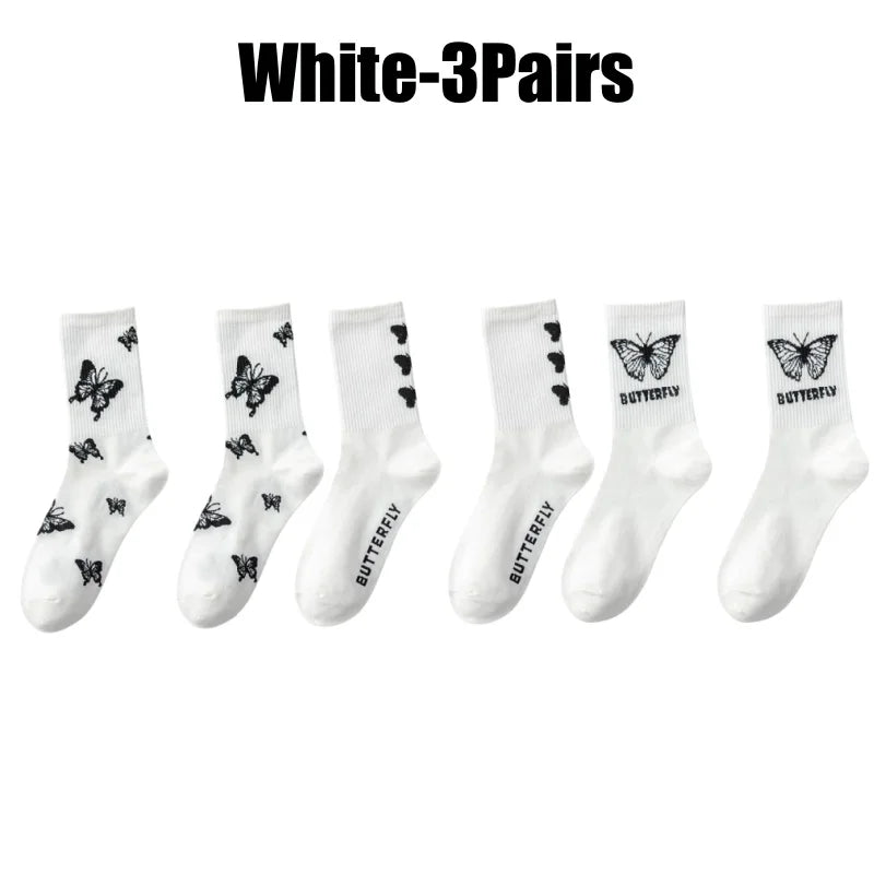 Butterfly Print Mid-Calf Crew Socks Women – Cotton Blend Women's Crew Socks Babs Mix-3Pairs 1 One Size