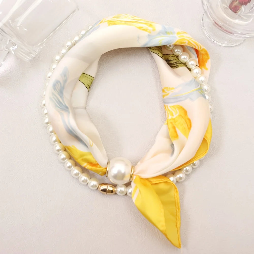 Layered Scarf Necklace with Pearl Chain – Boho Bandana Style Scarf Necklace Babs
