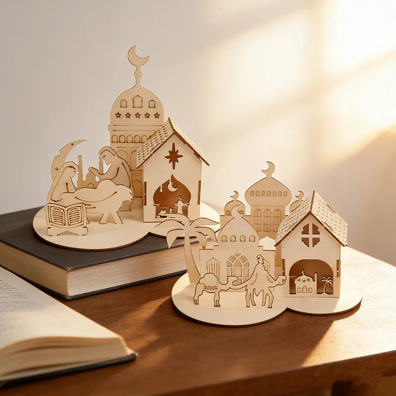 Wooden Ramadan Castle DIY Puzzle – Eid Mubarak Table Decor Holiday Wood Puzzle Babs
