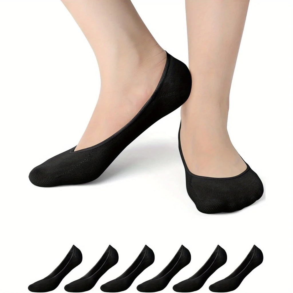6 Pairs Women's Thin Invisible Boat Socks – Anti-Slip Low Cut Invisible Boat Socks Babs black One Size