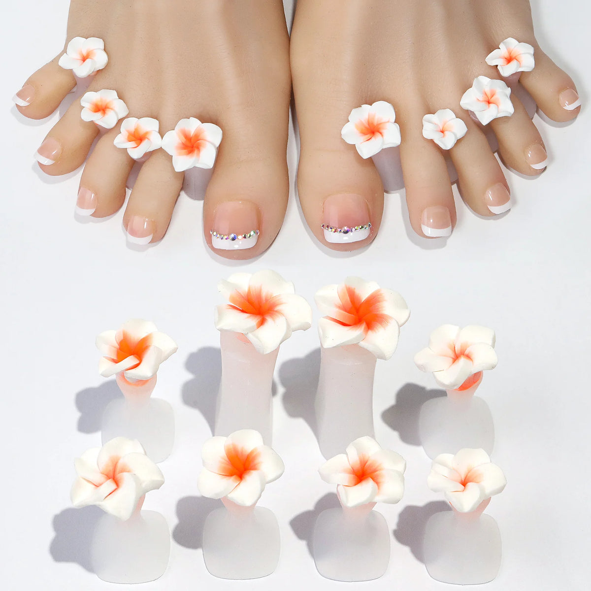 8-Piece Silicone Daisy Flower Toe Separators for Nail Art Toe Separator Babs White Flower