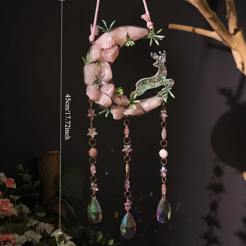 Crystal Moon Natural Gravel Hanging Pendant Decoration Hanging Decoration Babs pink