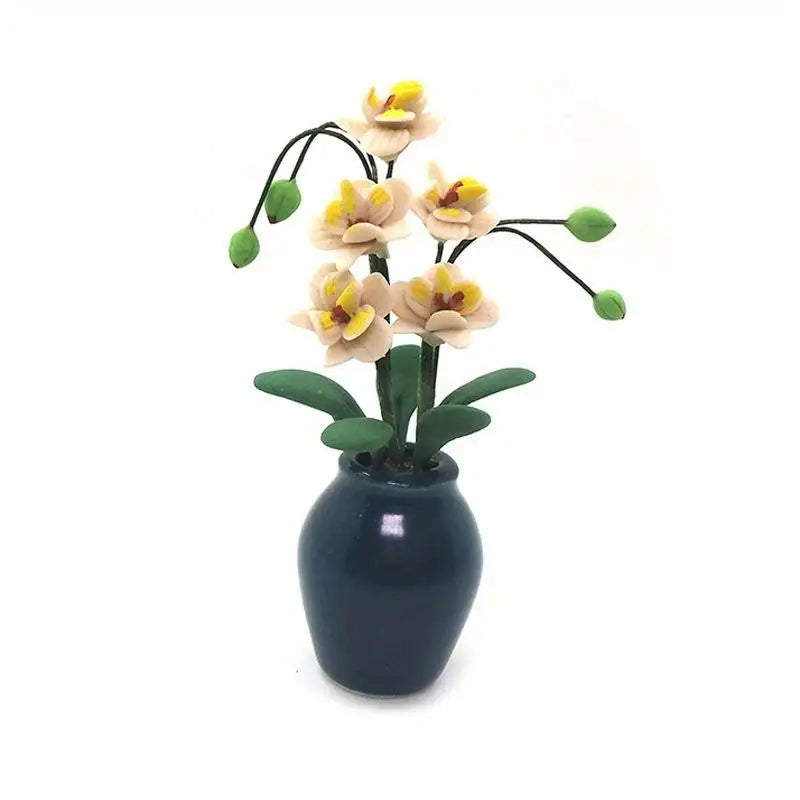 1:12 Miniature Clay Orchid Potted Bonsai Dollhouse Ornament Miniature Ornament Babs 1pc