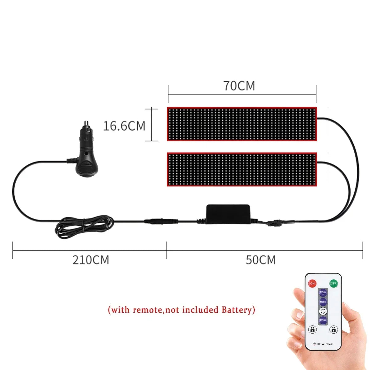 RGB LED Scrolling Display Panel for Car & Truck Windshield LED Display Panel Babs 2in1 - 70cm