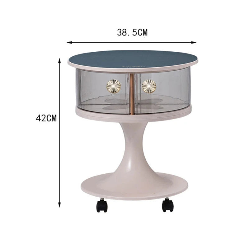 Nordic Round Coffee Table on Wheels | Modern Sofa Side Table Rolling Coffee Table Babs White 1 Layer