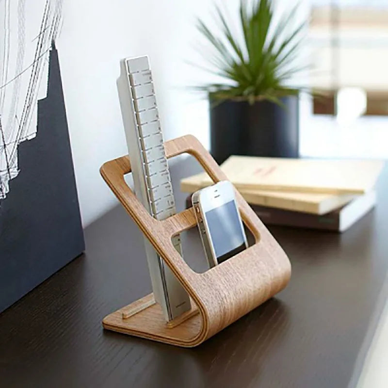 Wood Remote Control & Desk Organizer Stand – Dual Slot Desktop Organizer Stand Babs
