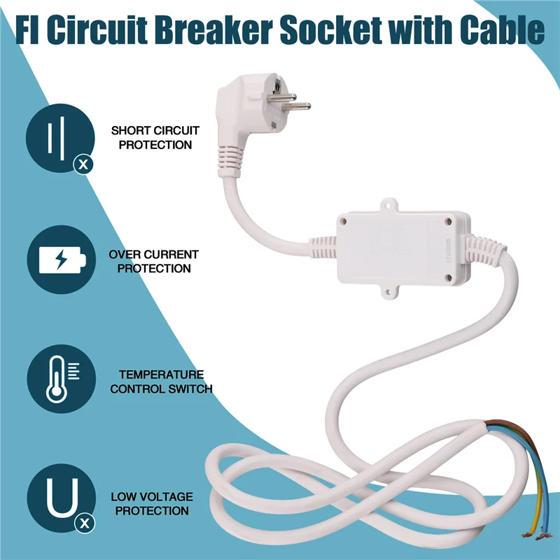 RCD Circuit Breaker Plug with Cable – EU Plug, 16A Protection RCD Safety Adapter Babs