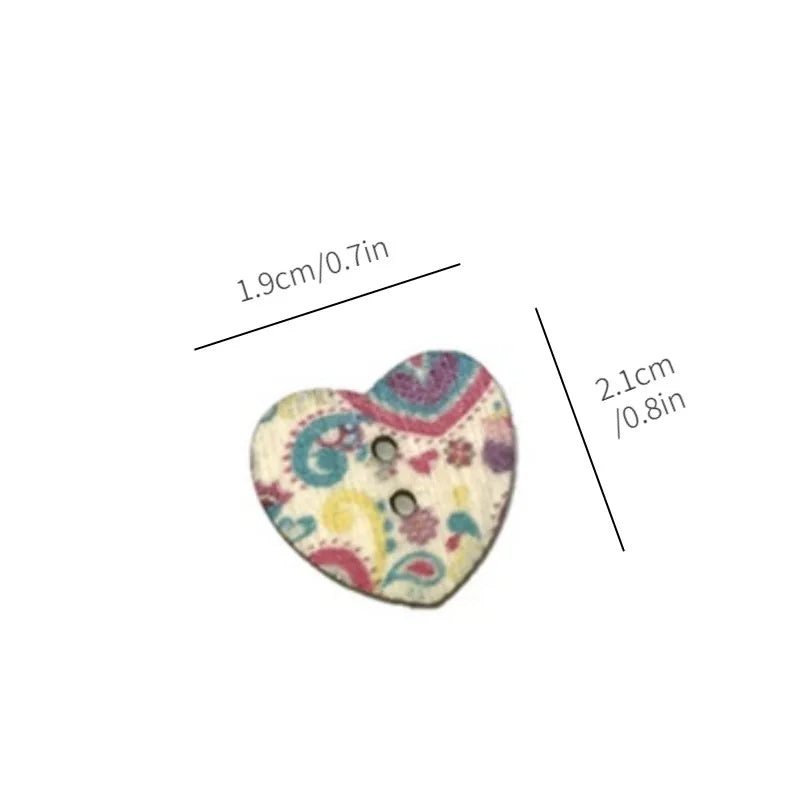 50pcs Heart Shape Wood Sewing Buttons Multicolor Craft DIY Wood Craft Buttons Babs
