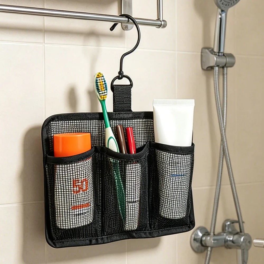 Portable Hanging Shower Caddy | 3-Compartment Mesh Bag Hanging Shower Caddy Babs