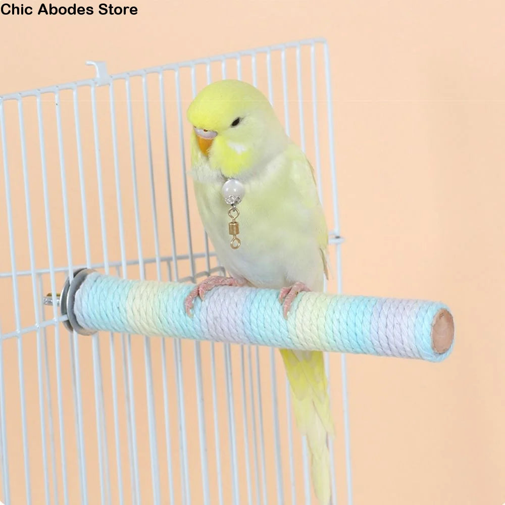 Colorful Non-Slip Parrot Perch Stand – Wood & Cotton Rope Bird Perch Stand Babs