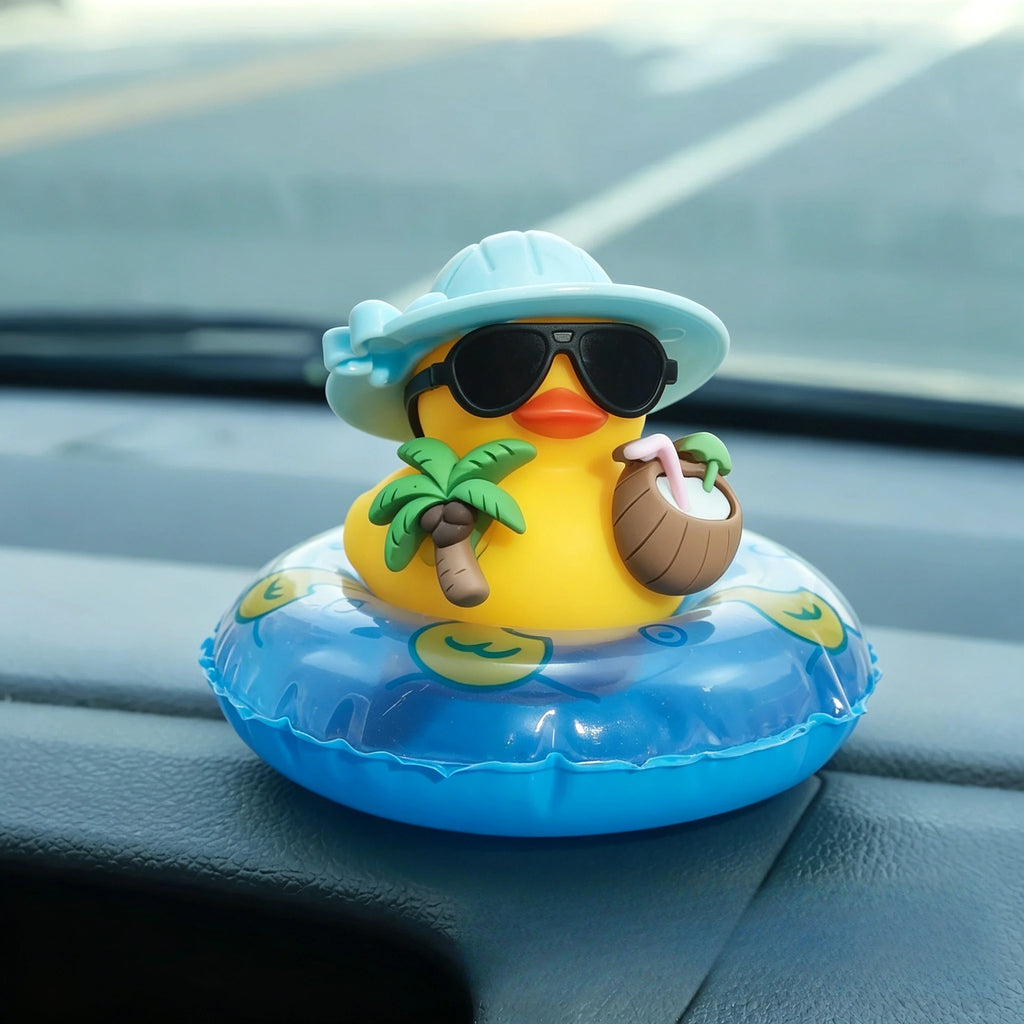 Tropical Rubber Duck Car Ornament – Beach Duck Dashboard Decor Car Dashboard Ornament Babs