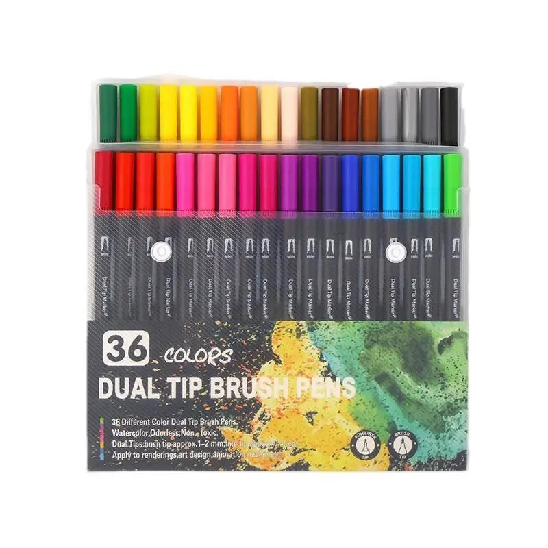 36-Color Soft Tip Brush Pens – Washable Water-Based Markers Watercolor Brush Pens Babs