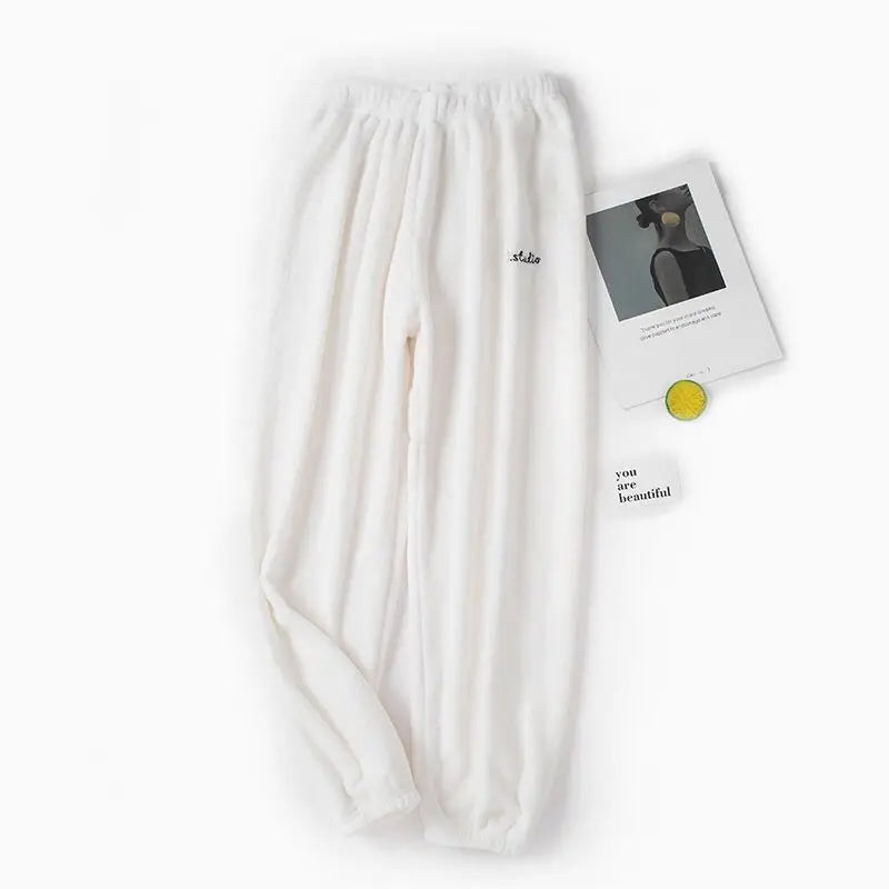 Women's Thick Flannel Pajama Pants – High Waist Coral Fleece Flannel Pajama Pants Babs White 6Pairs